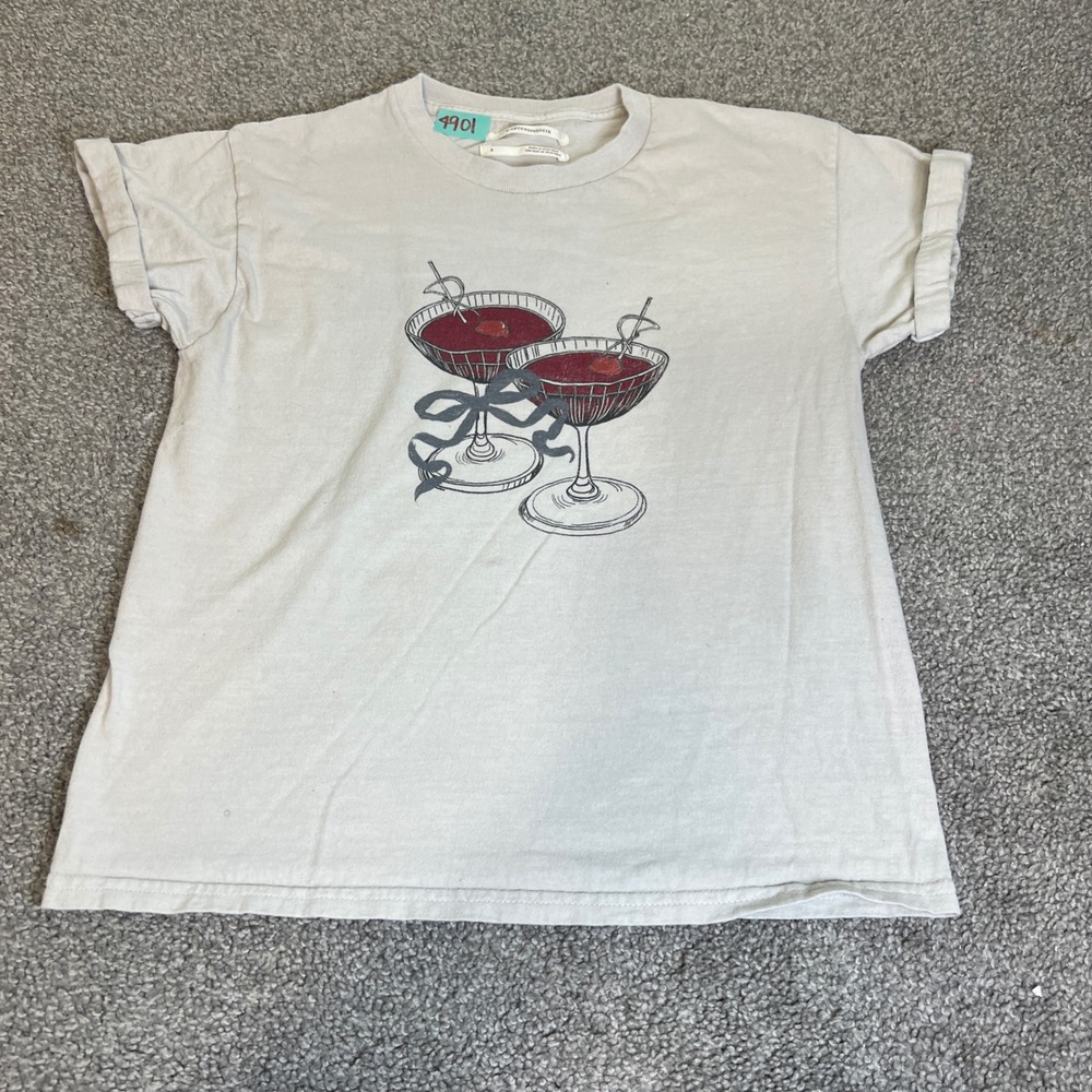 Anthropologie Shirt Womens Small Off White Cocktail Martini Tee coquette indie